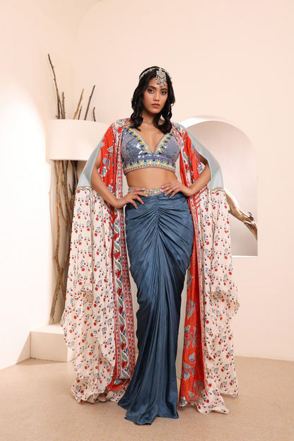 Cowl Skirt Cape Set