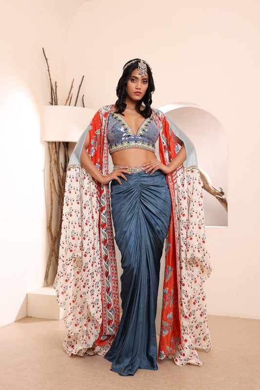 Cowl Skirt Cape Set