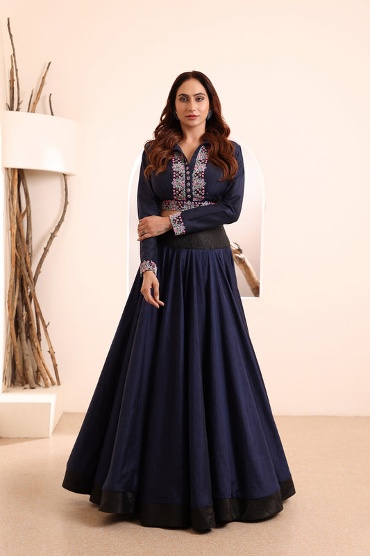 Collared Crop Top Skirt Set