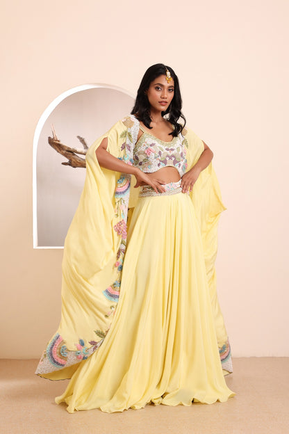 Sharara with flouncy Dack slit open cape set