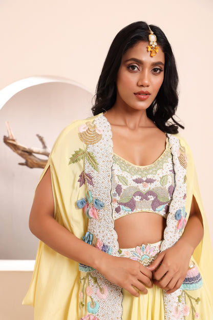 Sharara with flouncy Dack slit open cape set