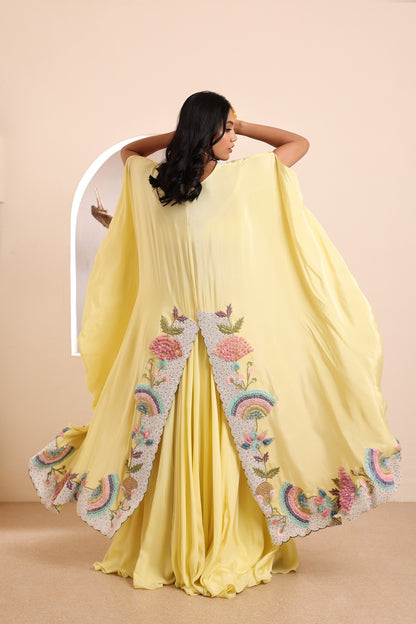 Sharara with flouncy Dack slit open cape set