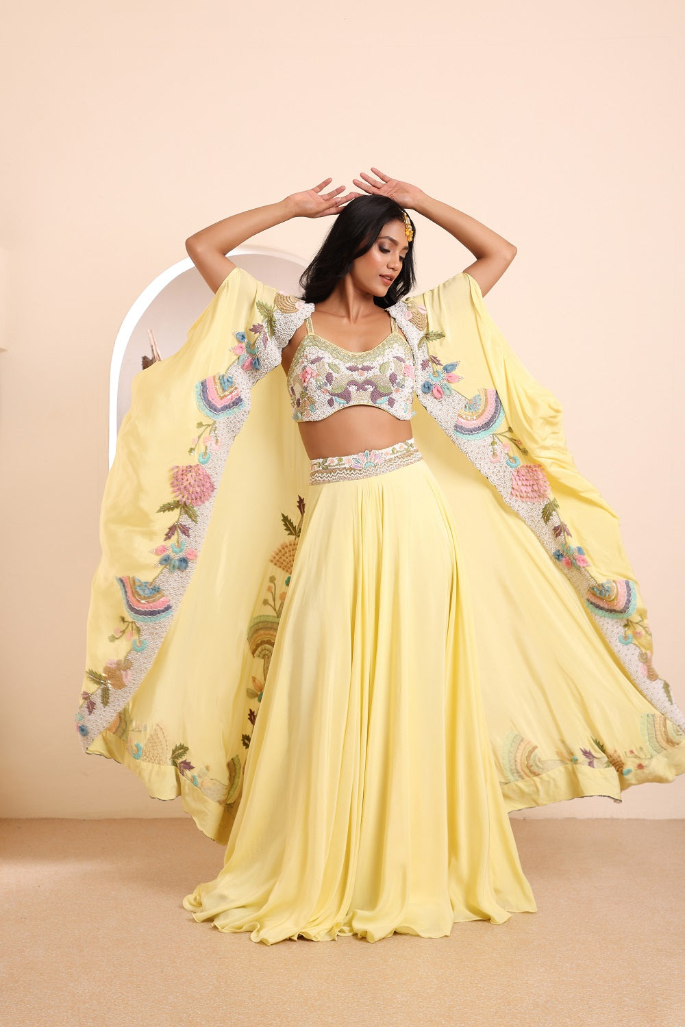 Sharara with flouncy Dack slit open cape set